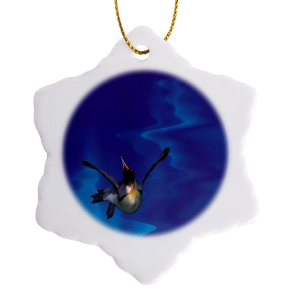 3drose, Swimming Penguin, 3 inch Snowflake Porcelain Ornament