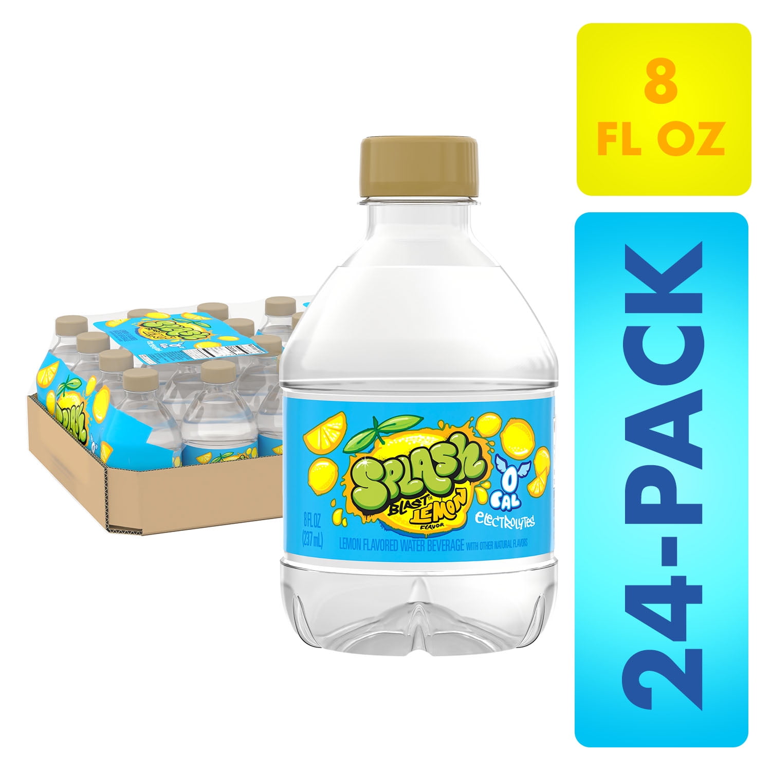 Splash Blast, Lemon Flavor Water Beverage, 8 Fl Oz Plastic Bottles (24 Count)