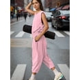 thumbnail image 5 of Czanzd Women's Backless Athletic Jumpsuit Wide Leg Sleeveless Romper with Pockets,Pink,S, 5 of 7