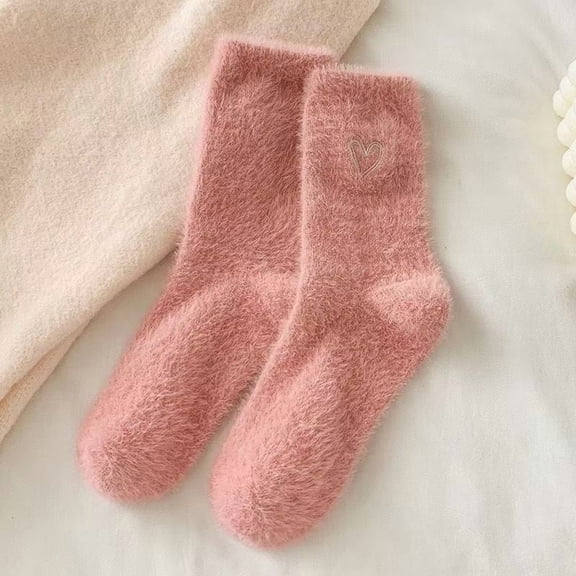 suxuMhao Fluffy Mid-Calf Socks,5 Pairs Soft Cotton & Thick Fleece Socks,Light Red,One Size,Home Sleeping Socks, Cozy Floor Socks for Daily Wear,Comfortable Cotton Socks Suitable for Indoor Use