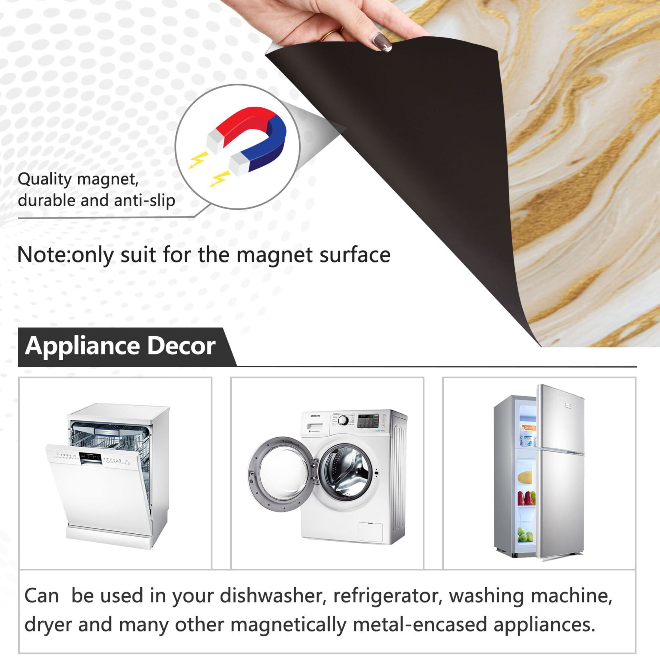 Dishwasher Magnetic Refrigerator Magnet Cover Sticker Home Decorative 23"x26" Golden Curved Marble