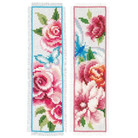 Vervaco Cross Stitch Bookmark Kit Flowers and Butterflies (Set of 2) 2.4" x 8"