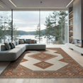 thumbnail image 2 of ODIKA Neutral Boho Interlocking Motif Covering Taupe Border Ivory Beige for Dining Room, Under Table, Office, Non-Slip Chair-Friendly Floor, 2 of 7