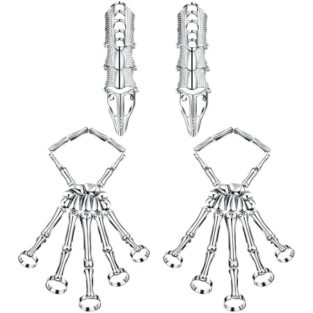 Skeleton Hand Bracelet & Finger Ring Set - Punk Skull Knuckle Rings For Women (Silver)