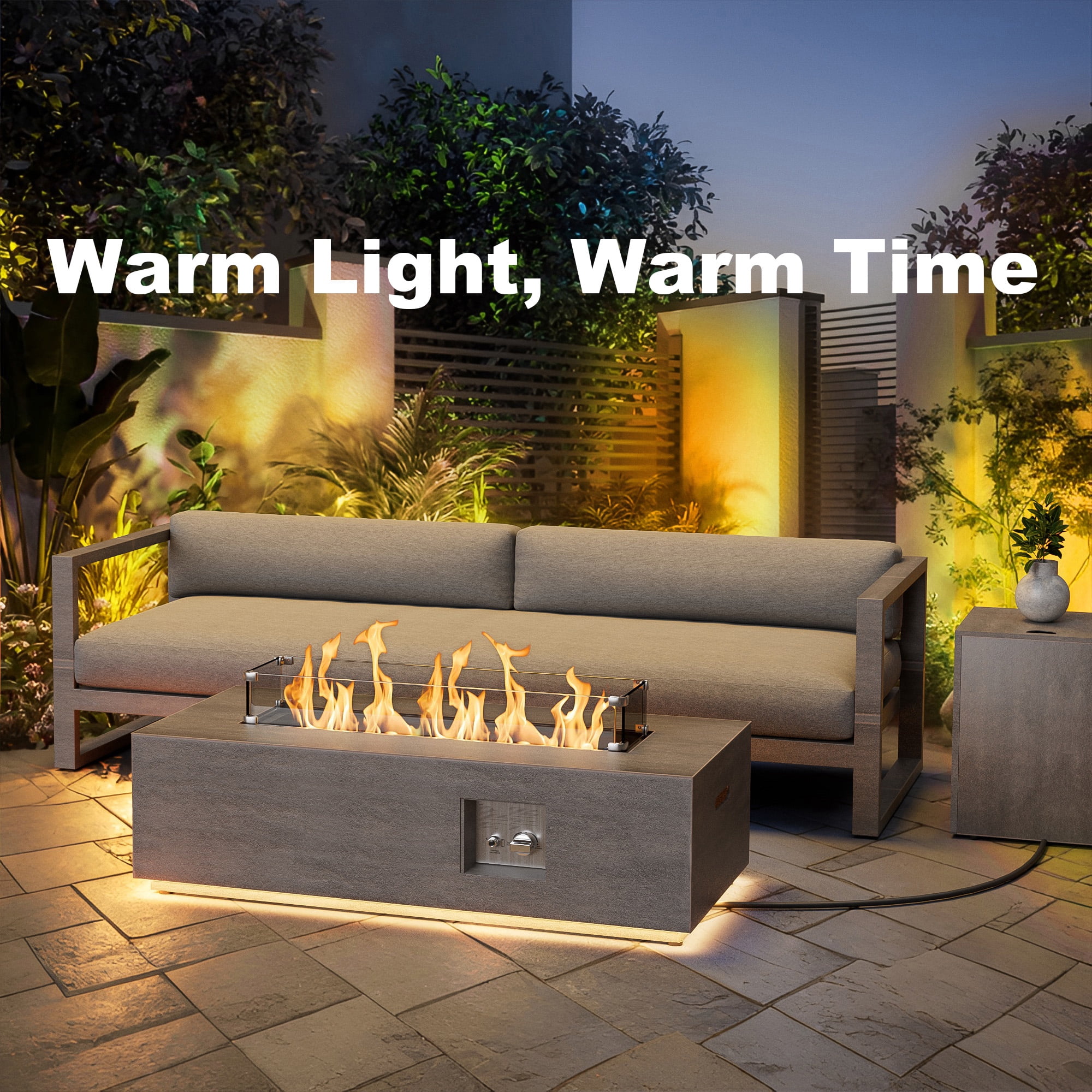 Evita 42" Outdoor Fire Pit Table 50,000 BTU Propane Fire Pit Table with with Golden LED Lights