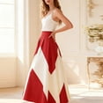 thumbnail image 3 of Floral Skirts for Women Womens Color Block Pleated Maxi Skirt High Waist A-Line Flowy Elegant Long Skirts Red XXL, 3 of 6