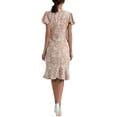 thumbnail image 3 of gcong Jacquard Dress Women Lace Floral Textured Midi Dress Puff Short Sleeve Wedding Guest Bodycon Pencil Dresses Womens Dresses 2025 Pink, 3 of 8