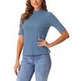 thumbnail image 5 of INSPIRE CHIC Women's Mock Neck Elbow Sleeve Stretchy Slim Fit Casual T-Shirt Gray Blue2 L, 5 of 7