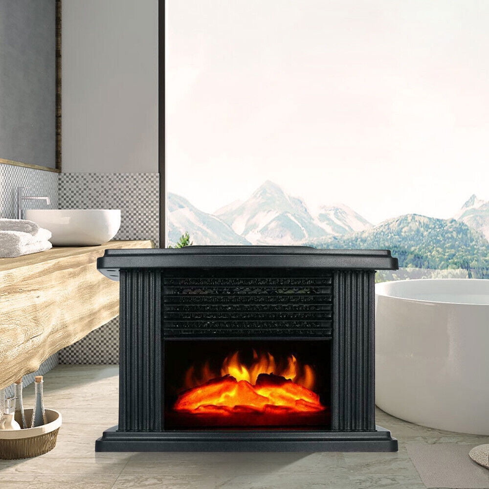 1000W Electric Fireplace Standing Space Heater Stove 3D Flame Log Burner