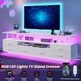 thumbnail image 3 of Afuhokles TV Stand for TVs up to 70 Inches with LED Lights and Power Outlets, Open Shelves, 6 PU Fabric Drawers, White, 3 of 9