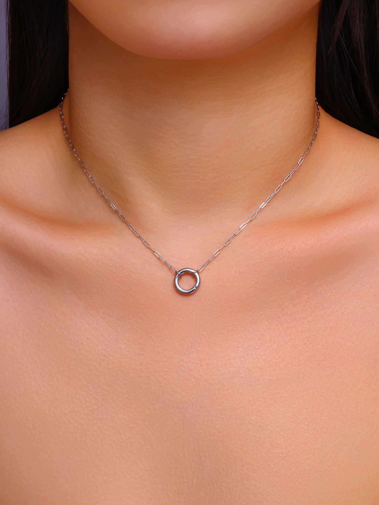Brilliance Fine Jewelry Paperclip Chain with Round Charm Connector in Sterling Silver