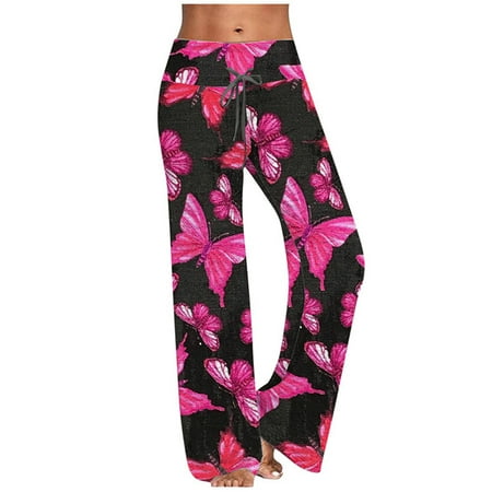 

SBYOJLPB Length Pants Clearance Women S Comfy Casual Pajama Floral Print Elastic Waist Lounge Wide Leg Pants Rollbacks