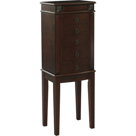 Linon Calla 5-Drawer Jewelry Armoire With Mirror, Cherry