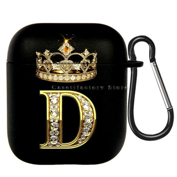 Diamond Crown Letter Airpods Case for AirPods Pro2 3 2 1 Pro Black Wireless Bluetooth Earphone Box Cute A-z Cover FJH