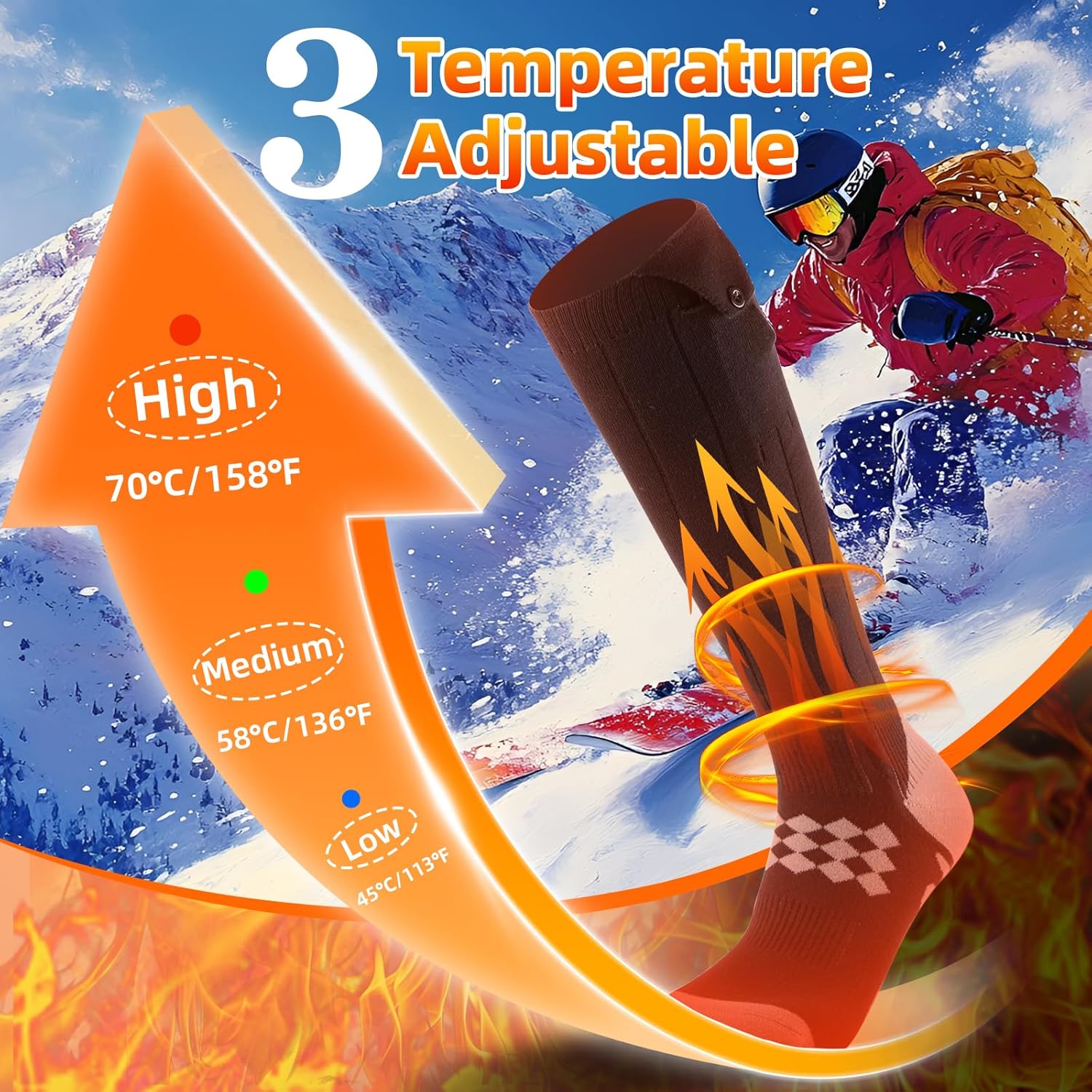 Ferdiiz Heated Socks, Electric Heated Socks for Men Women, Rechargeable Battery Heat Up to 8 Hours, Winter Washable Thermal Socks Foot Warmer for Outdoor Camping Skiing Fishing Hunting