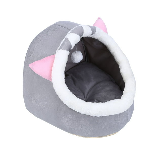 WDOplteas Cama Cerrada para Gatos Casa Antideslizante Cesta para Pequeños Y Cálidos en Invierno (Orejas Rosadas L)