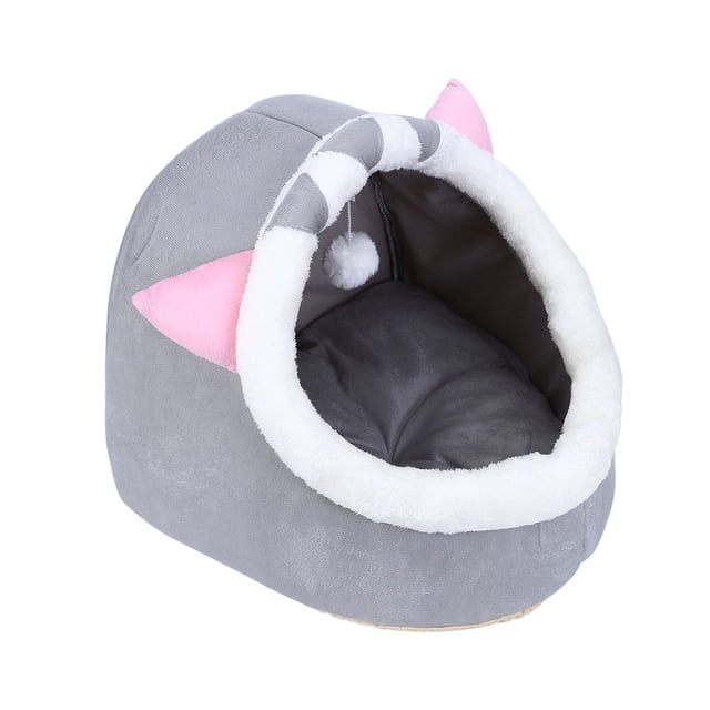 Cama Para Gatos Cama cerrada para gatos Casa antideslizante Cesta para perros pequeños y cálidos en invierno (Orejas rosadas M)