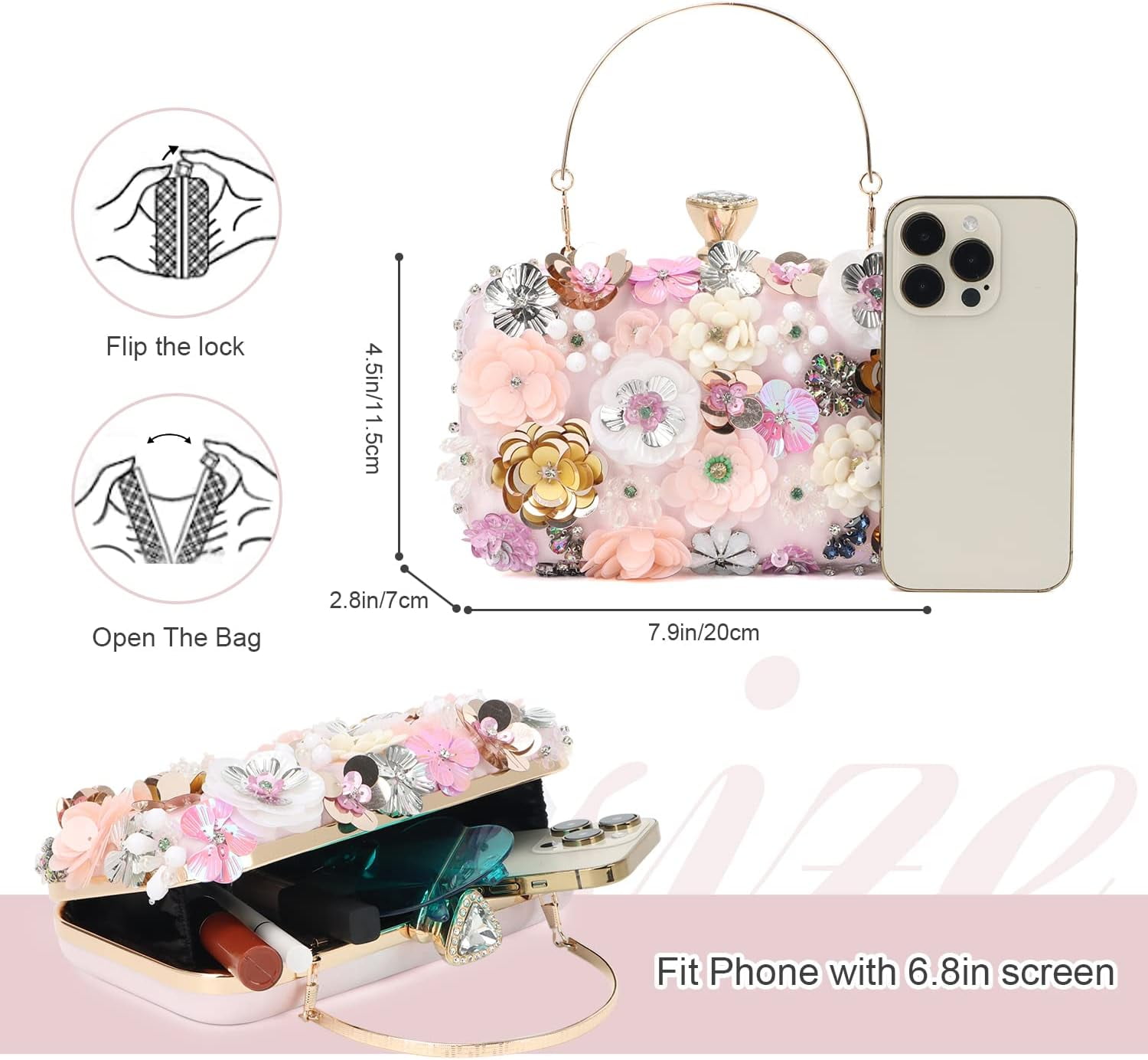 3D Flower Clutch Purses for Women Gold Formal Wedding Party Evening Bags Chain Floral Shoulder bag