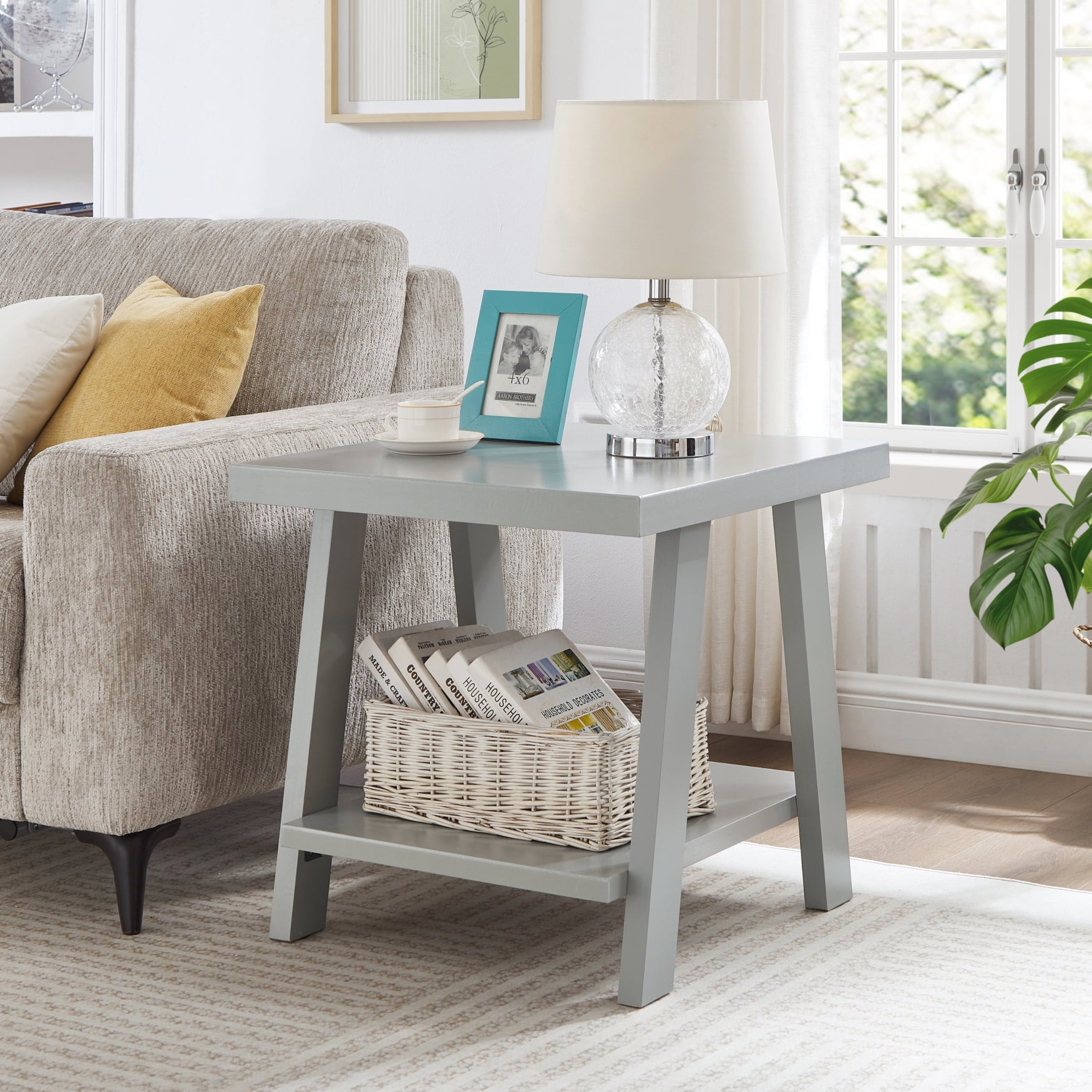 Roundhill Furniture Athens Contemporary Wood Shelf End Table in Gray