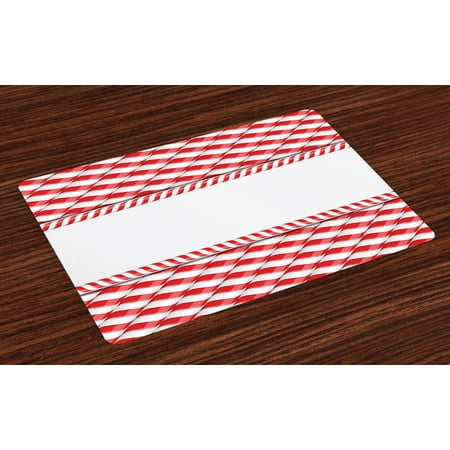 Traditional Food For Christmas Candy Cane Placemats Set of 4 Horizontal Border Design with Abstract Traditional Food Pattern Taste of Xmas, Washable Fabric Place Mats for Dining Room Kitchen Table Decor,Red White, by Ambesonne ()