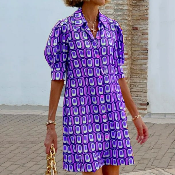Fashion Bohemian Single Breasted Straight Mini Dresses Casual Printed Shirt Dress Ladies Lapel Short Sleeve Loose Office DressS Gao Jinjia LED