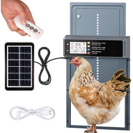 Automatic Chicken Coop Door Solar Powered with Timer & Light Sensor | Automatic Chicken Door with LCD Display, Solar Chicken Coop Door with Remote Control, Anti-Pinch Function & Made of Al-Alloy