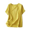 thumbnail image 1 of Birdeem Blouses pour Femmes Décontractées Col en V Été Broderie Couleur Unie Rétro Manches Courtes, 1 of 9