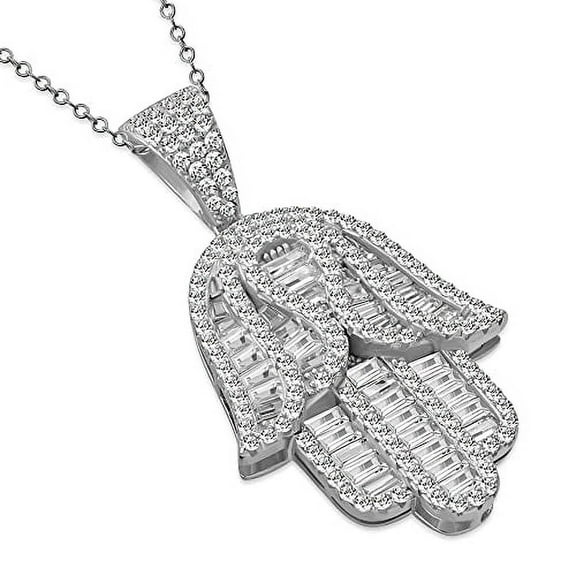 925 Sterling Silver Hamsa Pendant Necklace Cubic Zirconia