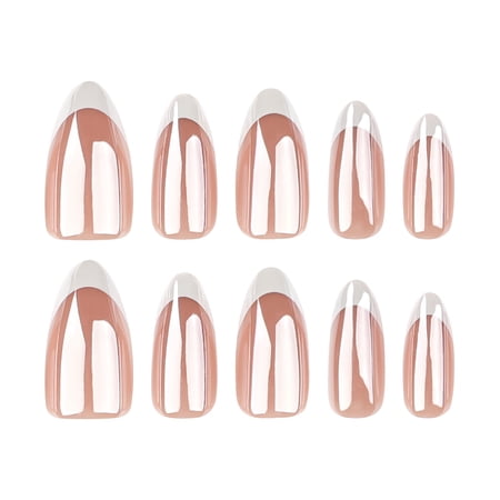 Nude Pink French Tip Press on Nails, Medium Almond Glossy False Nails, 29 Count