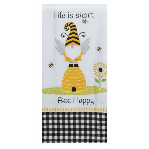 Set of 2 LIFE IS SHORT, BEE HAPPY Gnome Terry Kitchen Towels by Kay Dee Designs