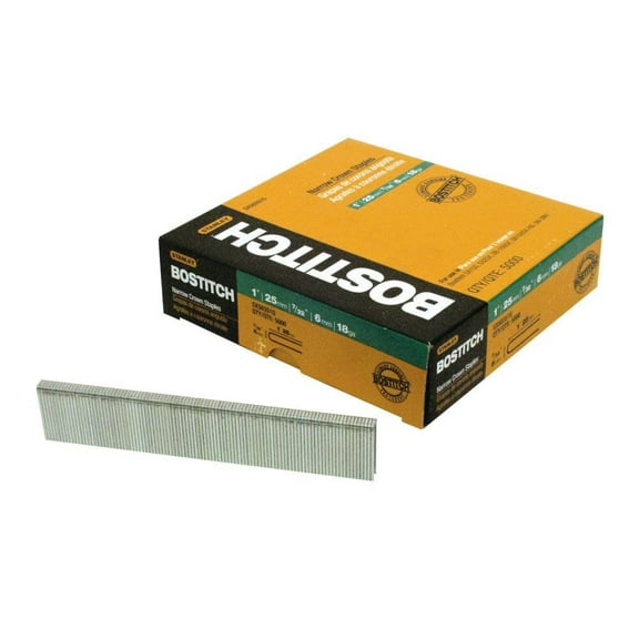 BOSTITCH 7/32" W x 1" L 18 Ga. Narrow Crown Finish Staples 5000 pk