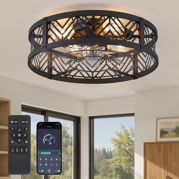 Lokivas 20in Bladeless Caged Ceiling Fan with Light, 6 Speeds Quiet Motor, App & Remote Control