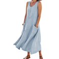 thumbnail image 1 of Women's Sleeveless Cotton Linen Dress With Pockets Boho Style Beach Tank Dress, 1 of 4