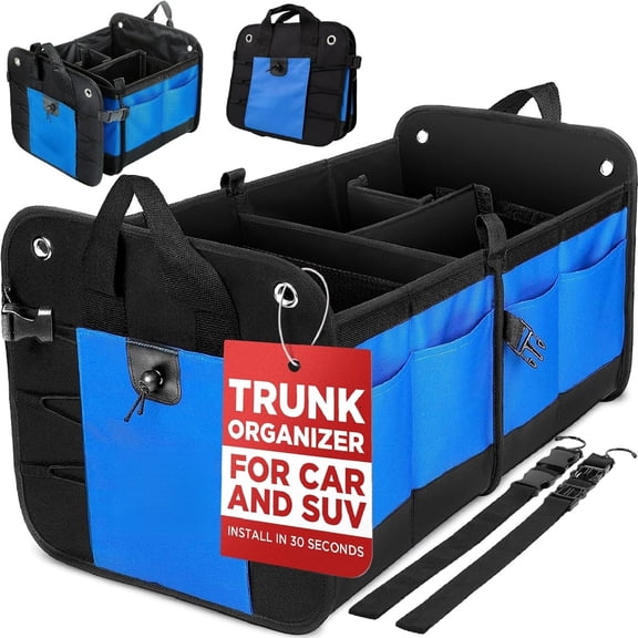 Car Trunk Organizers | Trunk Organizer, Car Storage Organizer - Premium Compartments Collapsible Portable car trunk organizers and storage for SUV (Large Capacity)