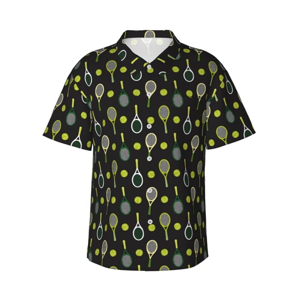 Balery Tennis Rackets Camisas hawaianas de manga corta para hombre, camisas playeras de corte holgado, camisas de vacaciones con botones,Small