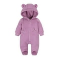 thumbnail image 2 of XIMIN Baby Fleece Jumpsuit, Newborn Boys Girls Fuzzy Bear Ears Hooded Outfit, Winter Warm Zip Up Snowsuit Onesie, 2 of 6