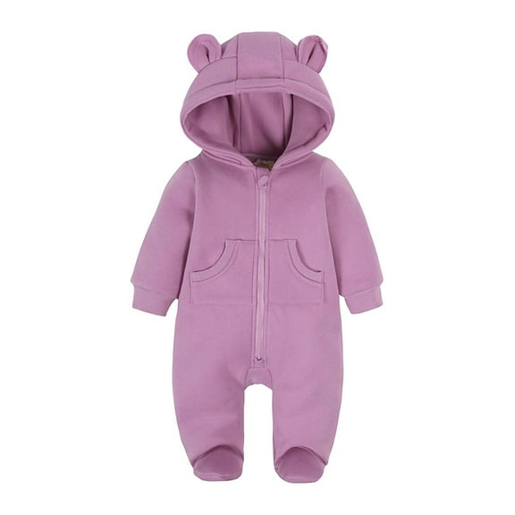 UACY Baby Fleece Jumpsuit Newborn Boys Girls Fuzzy Bear Ears Hooded Outfits Winter Warm Snowsuit Zip Up Onesie (Purple, 12-18 Months)