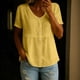 thumbnail image 1 of Craaazy Women's Casual V Neck Blouse, Solid Color Short Sleeve Button Down Shirt, Loose Fit Comfy Breathable Cotton Linen Tops for Daily Wear Gifts, 1 of 6