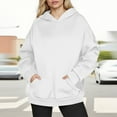 thumbnail image 2 of HAPIMO Women's Oversize Hoodies Relaxed Fit Casual Long Sleeve Pullover Tops Fall Trendy Hoodies Solid Kangaroo Pocket Hooded Sweatshirts White L, 2 of 6
