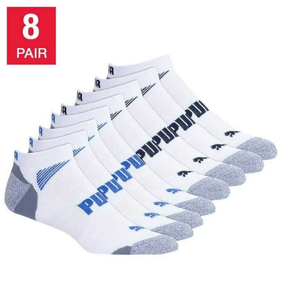 Puma Men's No Show Sock, 8-pair White pair with Gray Shoe Size 6-12
