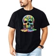 thumbnail image 3 of Colorful Neon Melting Skull Shirt for Men Vibrant Dripping Skeleton Adult Graphic Tee Black Shirt Adult Small, 3 of 5