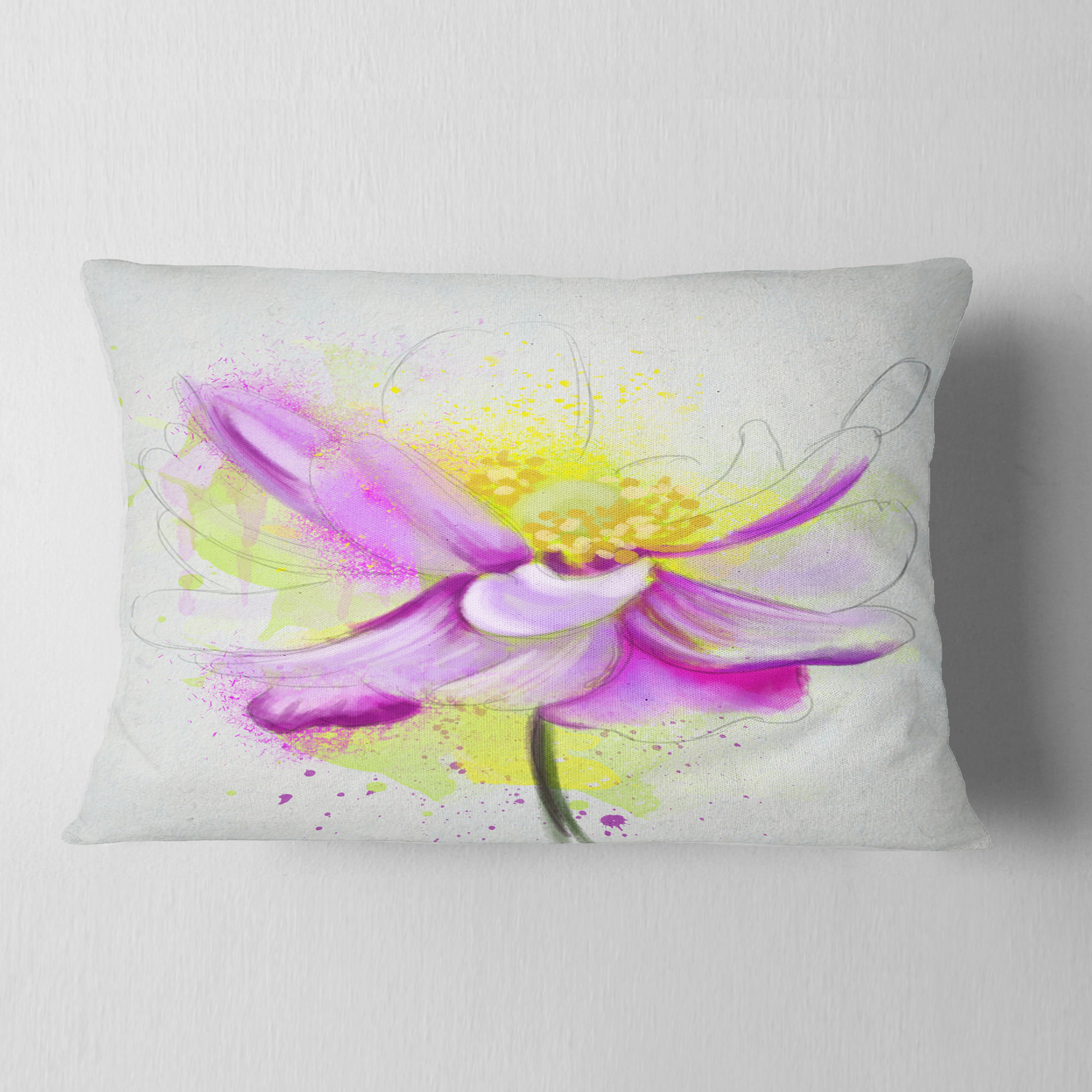 Designart Beautiful Purple Flower with Yellow - Flowers Throw Pillowwork - 12x20