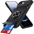 thumbnail image 3 of For Apple iPhone 17e/16e Phone Case with Finger Ring Holder Kickstand, Card Slots，Heavy Duty Shockproof Rugged Protective Working with Magnetic Car Phone Mount,Black, 3 of 8