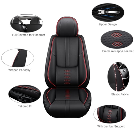 2022 for TOYOTA 4RUNNER Car Seat Cover, Black and Red Edges Car Seat Covers, PU Leather Full Set of 5 Seats With a Headrest and Lumbar Support Protect and Upgrade Seats, Protect Car Seats