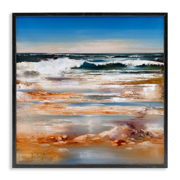 Stupell Industries Contemporary Rolling Waves Abstract Shore Black Framed Giclee Art, 17 x 17, by Ron Di Scenza