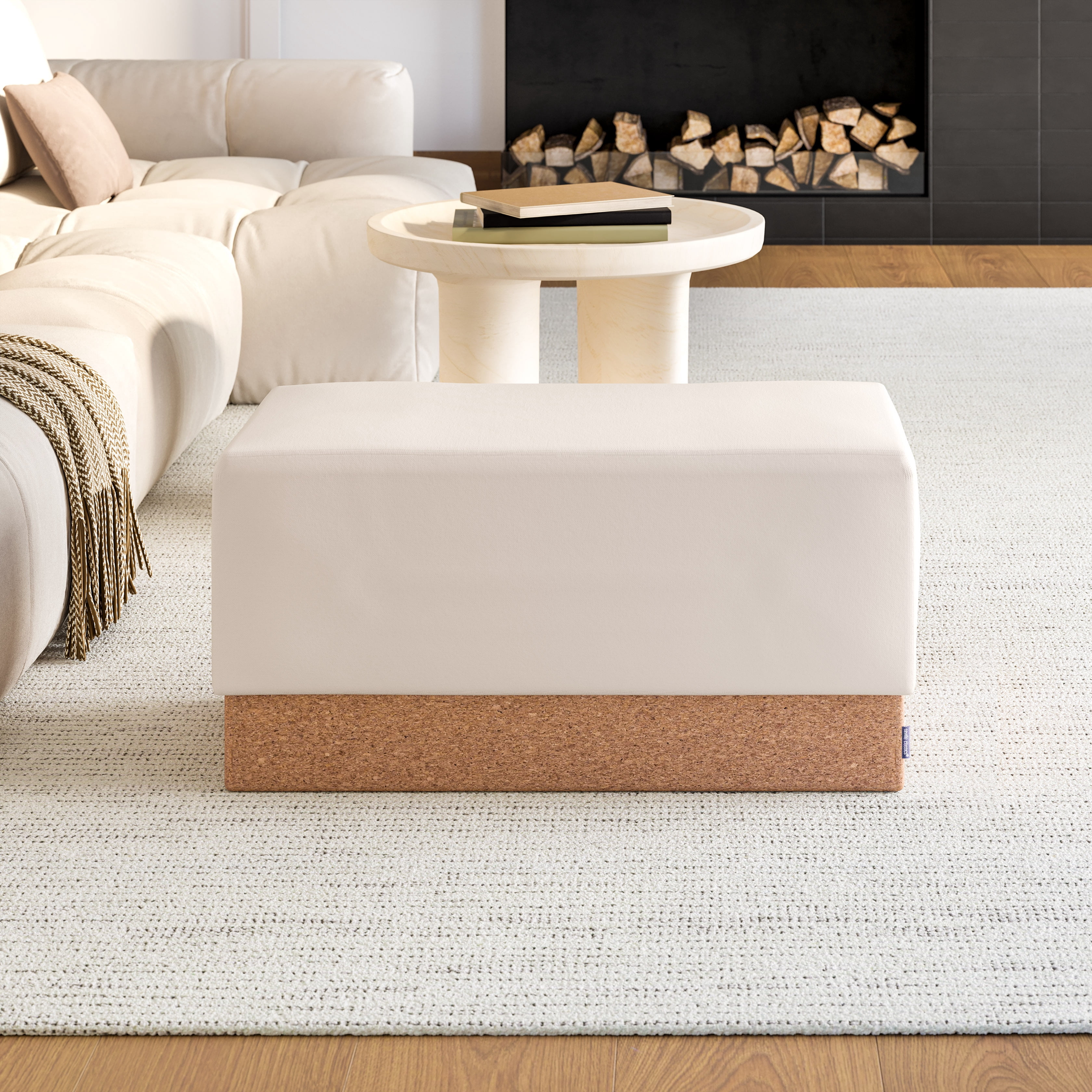 Seville Classics The Vineyard Collection Cork Storage Ottoman Cushioned Fabric, Padded Seat for Bedroom, Dorm, Loft, Living Room, Entryway, Hallway, Cream, 30" Bench