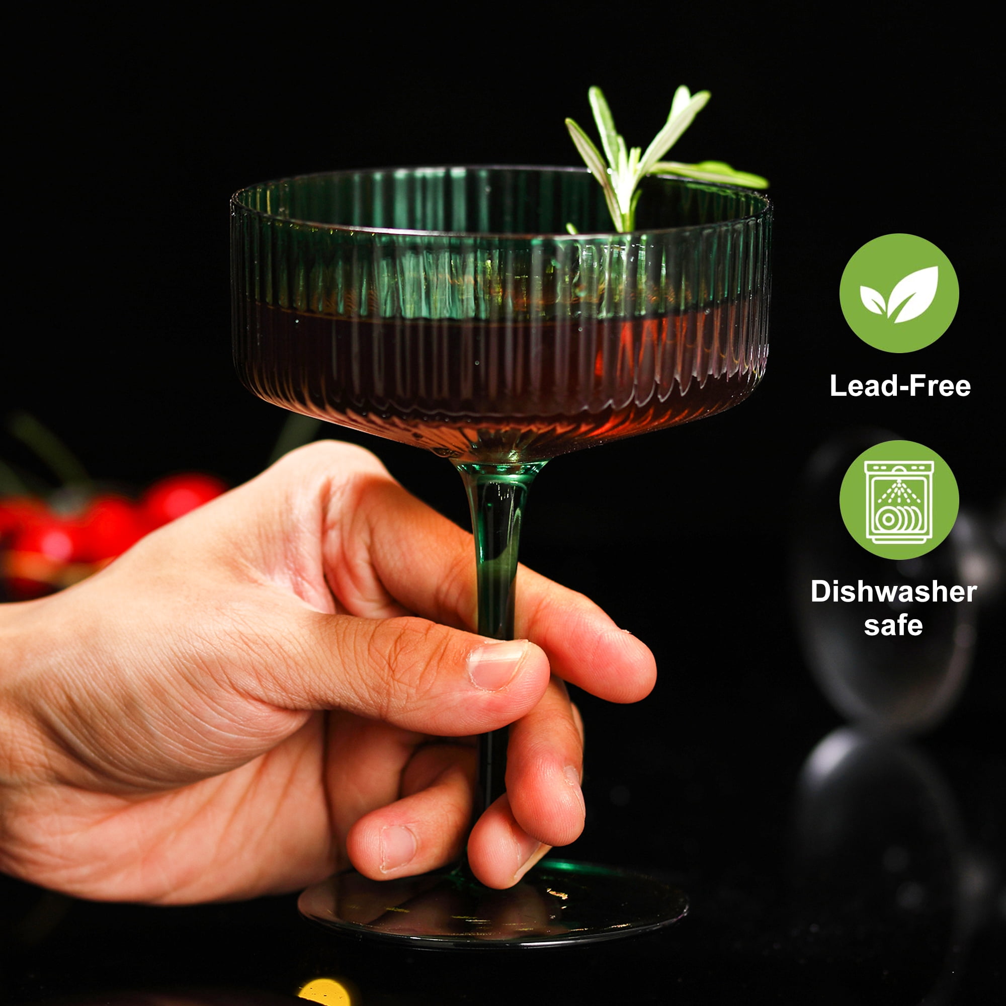 6 Pcs Ribbed Coupe Glasses, 10 oz Green Martini Glasses Set, Cute Espresso Martini Glass & Champagne Coupe Glass, Elegant Bar Glassware for Cocktails, Wine, Outdoor Entertaining & Gifts