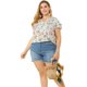thumbnail image 3 of Women's Plus Size Tops Floral Printed Ruffle Trim V Neck Layered Sleeve Blouse Light Blue 3X, 3 of 7