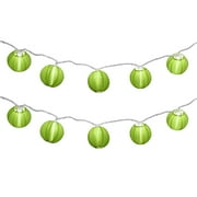 Electric String Lights with 10 Nylon Lanterns (Green)