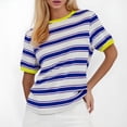 thumbnail image 2 of JAKANYQ T-Shirts pour Femmes Col Rond Hauts Amples Rayés Contraste Manches Courtes T-shirt Respirant, 2 of 4